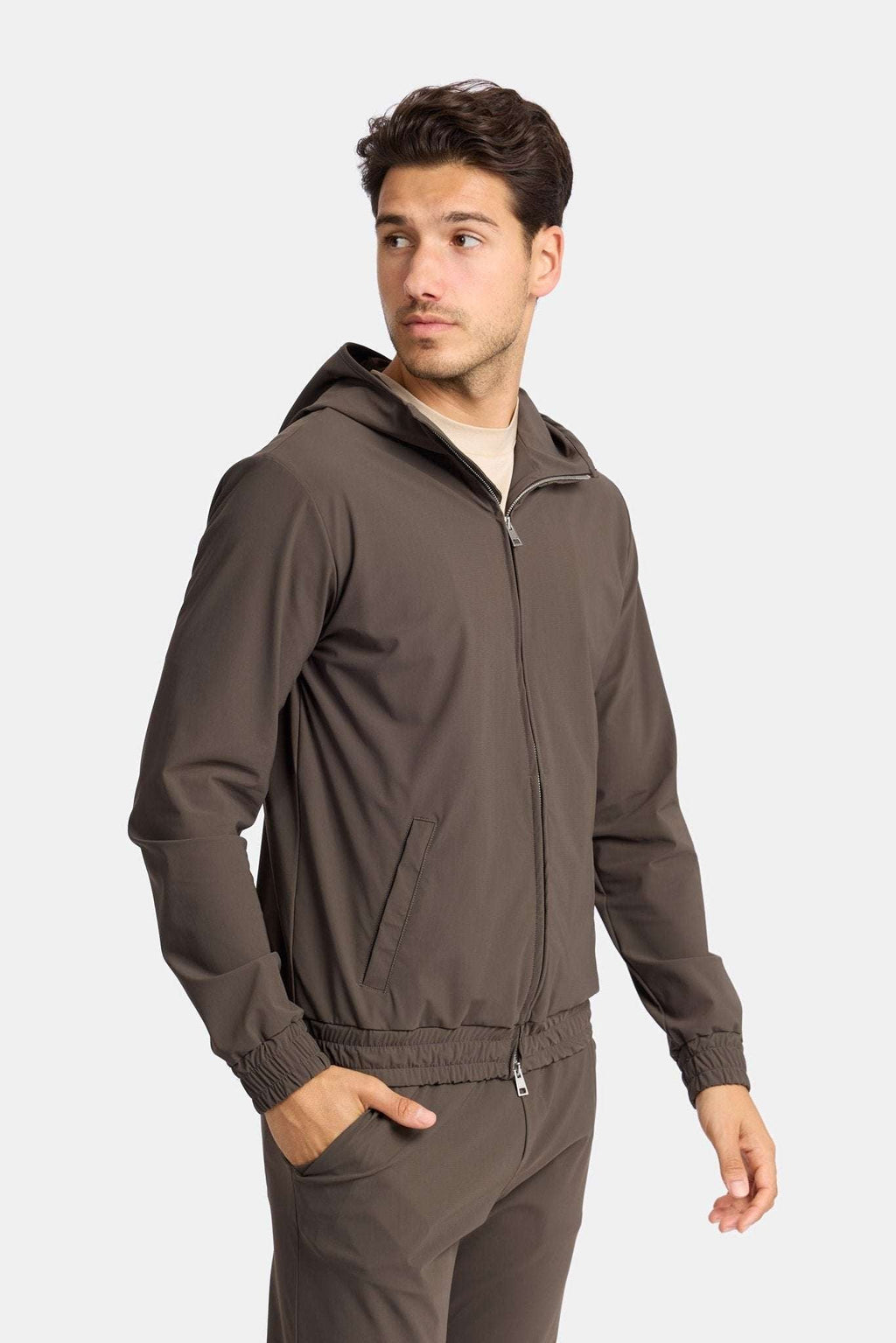 Mocha Brown Hooded Tech Suit